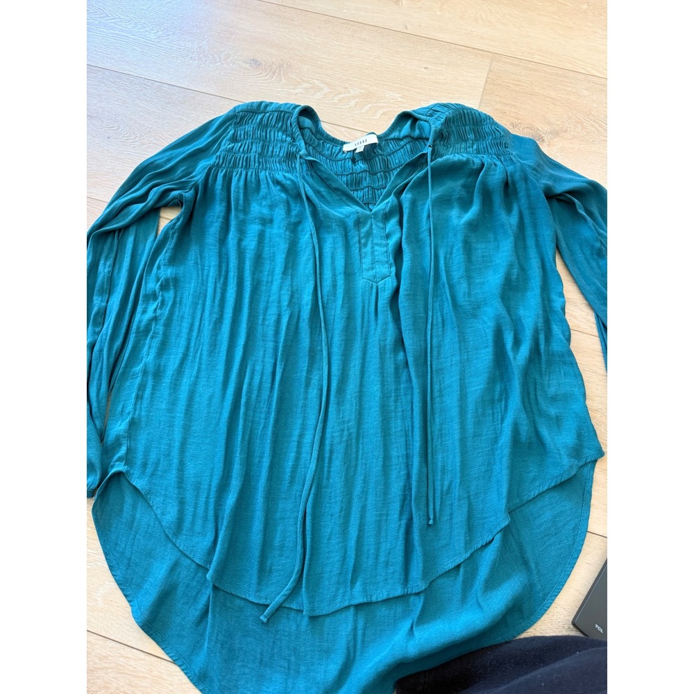 RO&DE Tunic Blouse Womens Medium Teal Smocked V-Neck High Low Boho Top 338